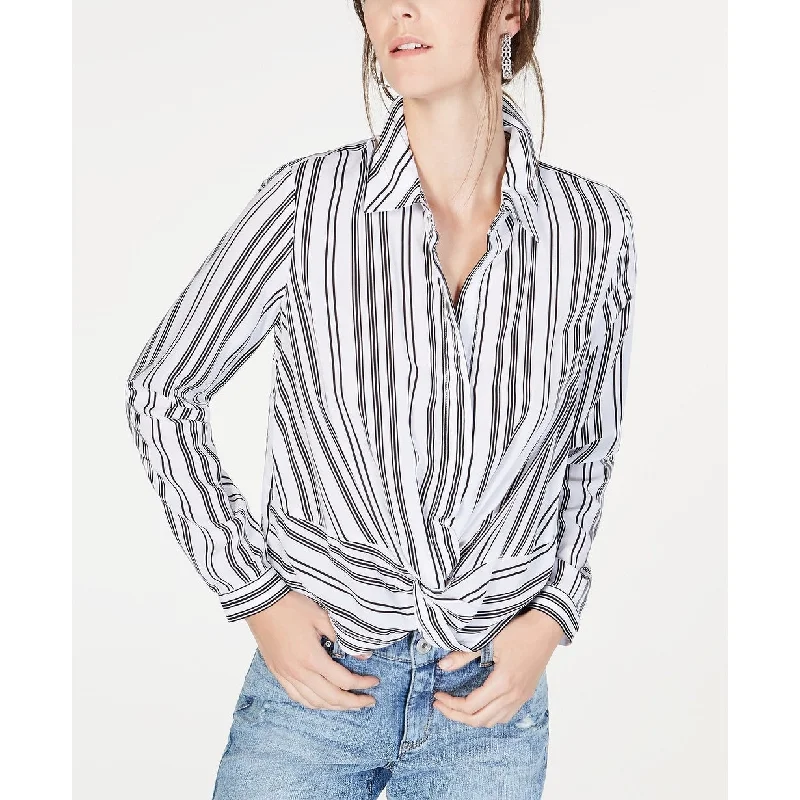 INC Women's Twist-Front Button-Up Shirt Standout Stripe Size Large