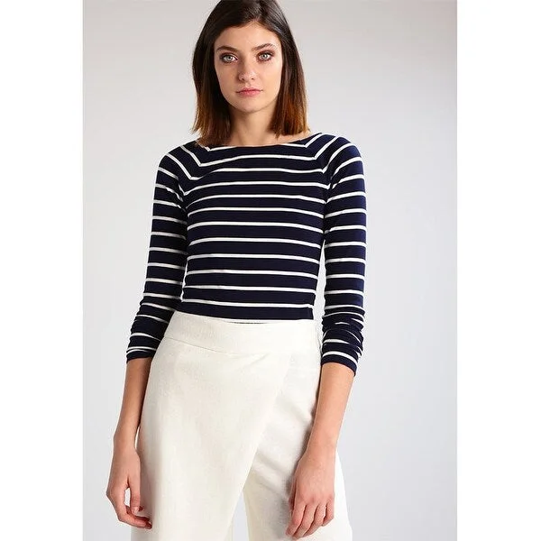 Lauren Ralph Lauren Striped Ballet-Neck Shirt, Navy/Ivory, XL - Blue