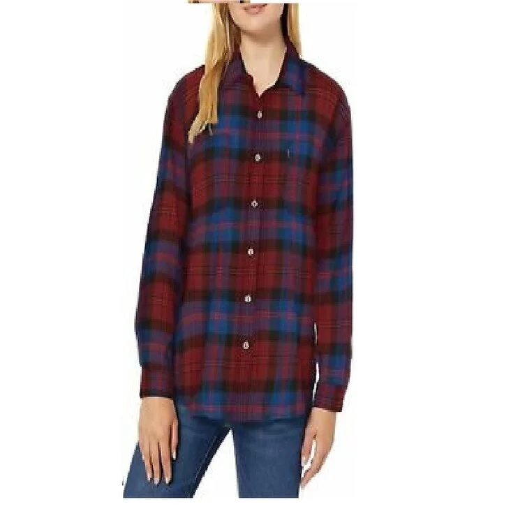 Levi's Women's Ultimate Cotton Plaid Button-Back Shirt Red Size Large