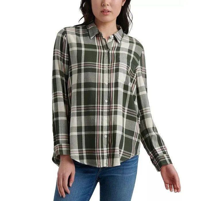 Lucky Brand Women's Classic One-Pocket Plaid Shirt White Size Small