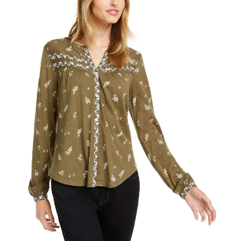 Lucky Brand Women's Printed Knit Shirt Green Size Medium