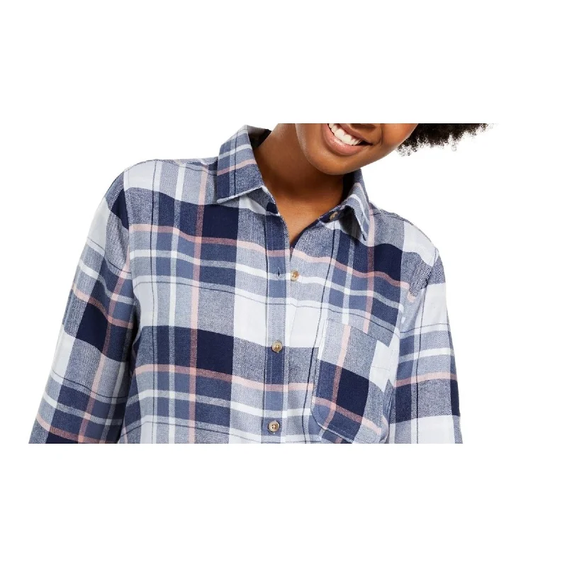 Polly & Esther Juniors' Plaid Utility Shirt Blue Size Medium