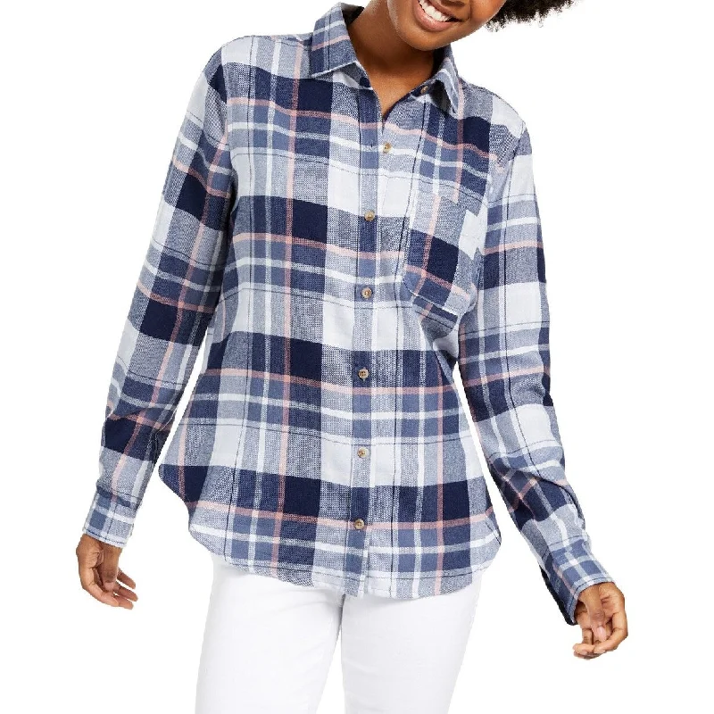 Polly & Esther Juniors' Plaid Utility Shirt Blue Size Small