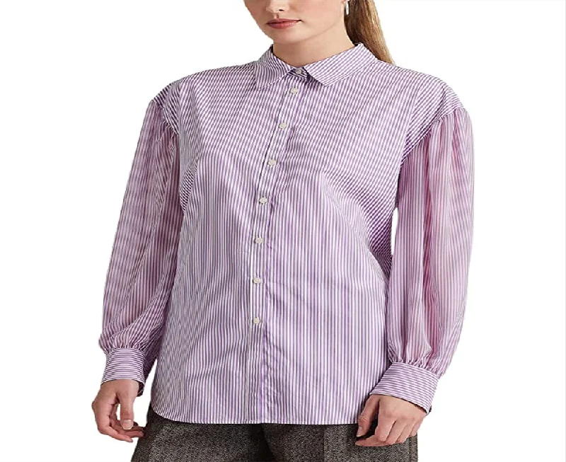 Ralph Lauren Women's Striped Broadcloth Shirt Purple