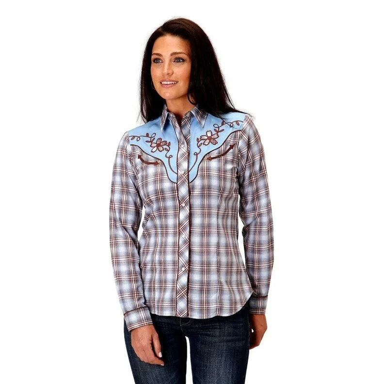 Roper Western Shirt Womens L/S Plaid Blue 01-050-0024-0586 BU