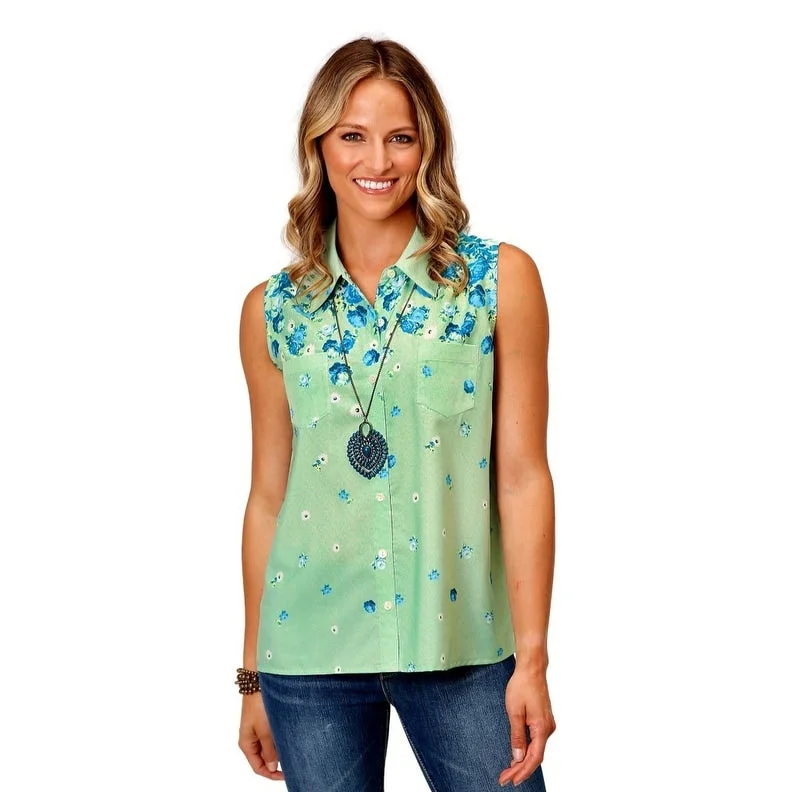 Roper Western Shirt Womens Loose Sleeveless Green 03-052-0590-0574 GR