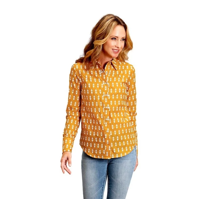 Stetson Western Shirt Womens L/S Boyfriend Yellow 11-050-0590-0409 YE