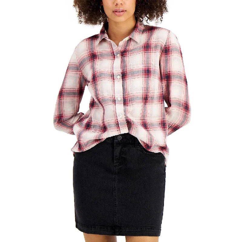 Style & Co Women's Cotton Plaid Shirt Red Size X-Large - XL