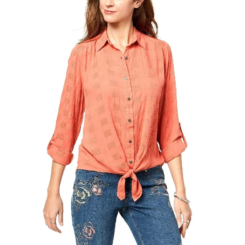 Style & Co Women's Front Tie Button Up Shirt Rose Sand Size Extra Large - Coral - X-Large