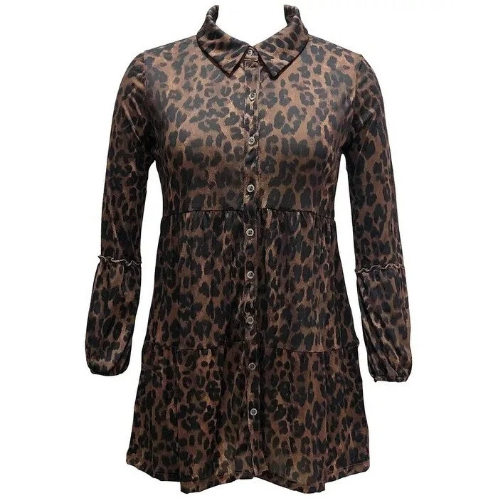 Style & Co Women's Shirt Small Button-Up Leopard-Print S Brown Size Small