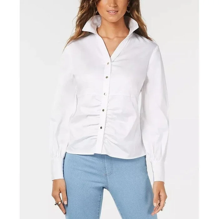 Thalia Sodi Women's Ruched Balloon-Sleeve Shirt White Size X-Small