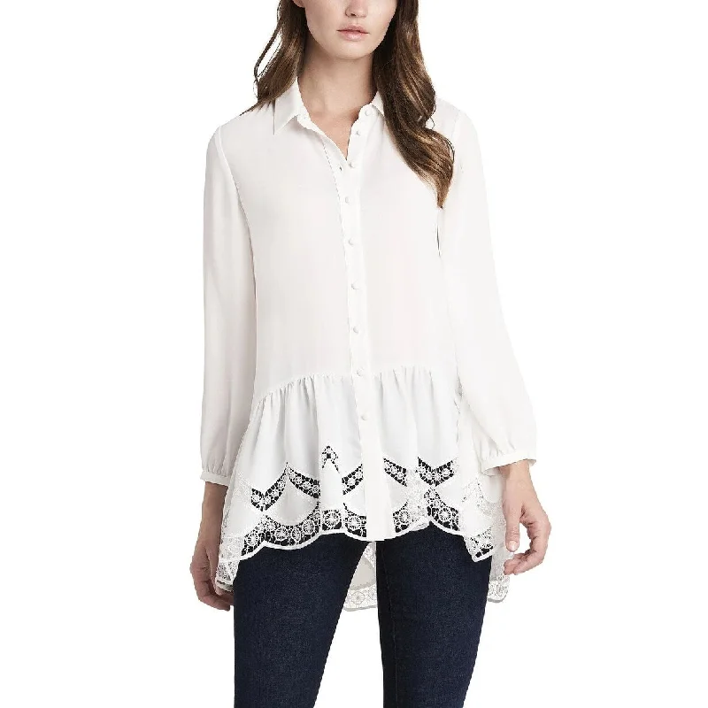 Vince Camuto Women's Lace Peplum Button Up Shirt White Size X-Large - XL