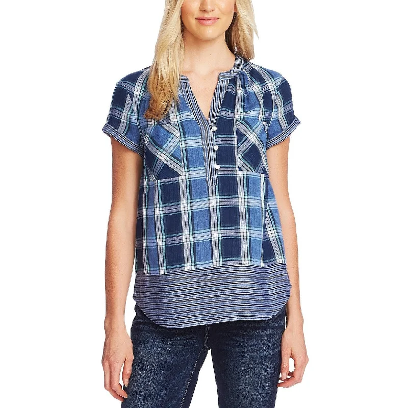 Vince Camuto Women's Plaid & Stripe Shirt Blue Size Extra Small