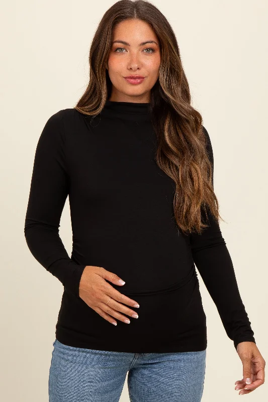 Black Mock Neck Long Sleeve Maternity Top