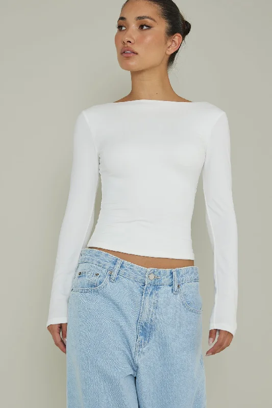 Cheers Boat Neck Long Sleeve Top Ivory