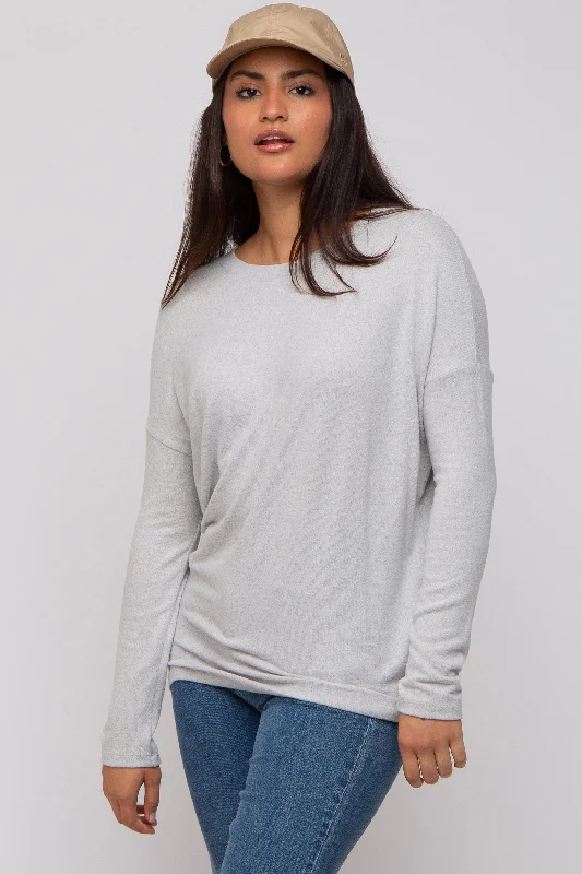 Heather Grey Knit Long Sleeve Top