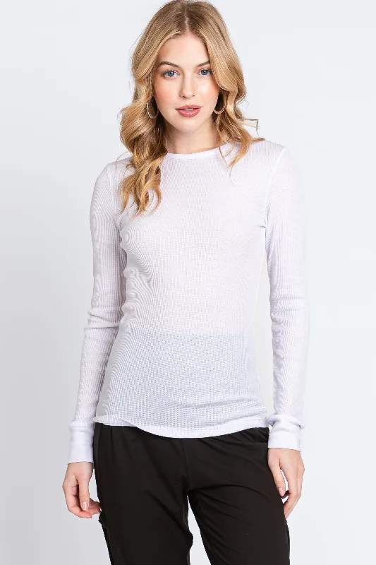 Ivory Knit Long Sleeve Round Hem Top