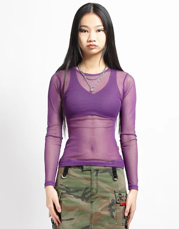 LADIES LONG SLEEVE FISHNET PURPLE