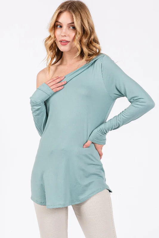 Mint Long Sleeve Off Shoulder Top