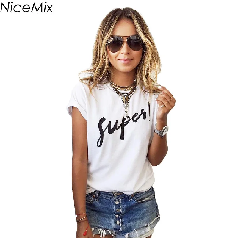 NiceMix Brand New 2017 Summer Women T-shirt Print Super T Shirt White Cotton Letter Tops Tee Harajuku Tshirt