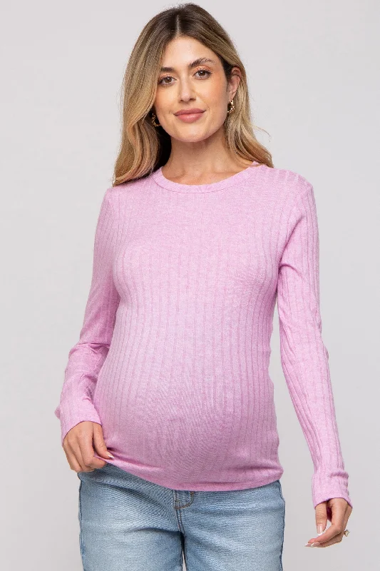 Pink Ribbed Long Sleeve Maternity Top