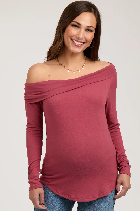 Rust Long Sleeve Off Shoulder Maternity Top