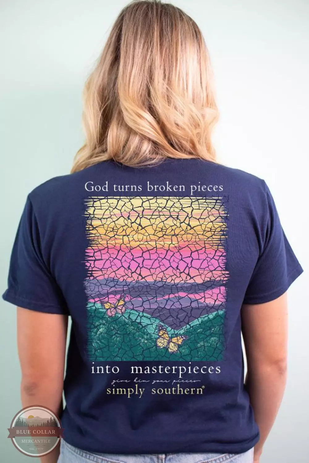 SS-PIECES-NAVY God Turns Broken Pieces into Masterpieces T-Shirt