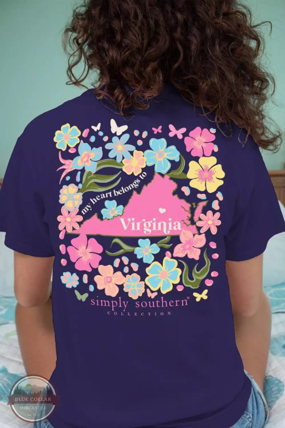 SS-STATE-VA-NAVY Virginia Floral Short Sleeve T-Shirt