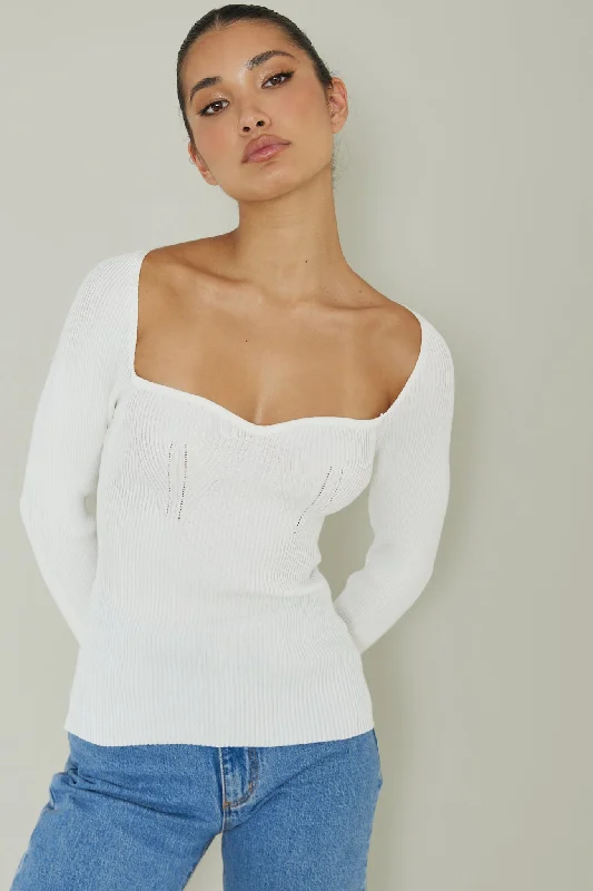 Switch Focus Long Sleeve Knit Top White