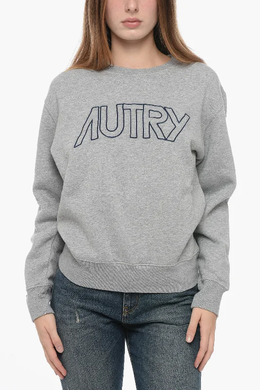 Autry Fleeced Cotton Crew-neck Sweatshirt with Embroidered Logo