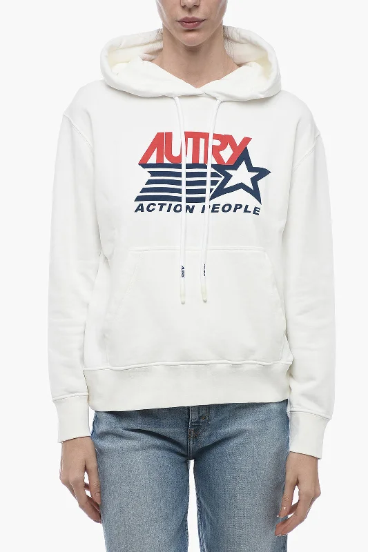 Autry Logo Print Brushed Cotton Hoodie