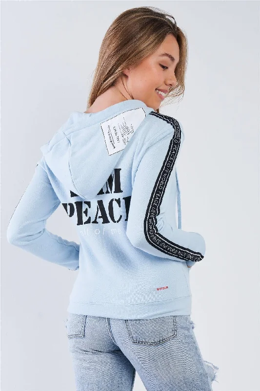 Baby Blue "I Am Peace, All Of Me" Graphic Long Sleeve Hoodie Sweatshirt