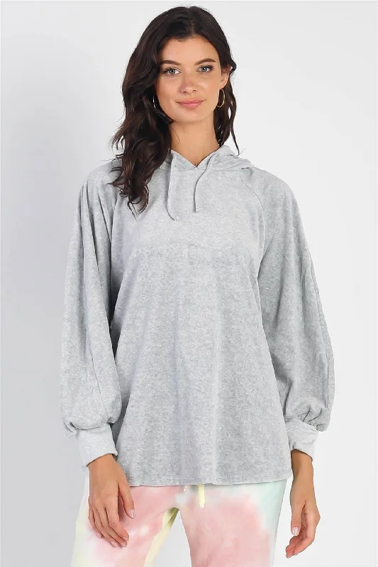 Grey Cotton Blend Long Sleeve Hoodie Sweatshirt /1-1-1