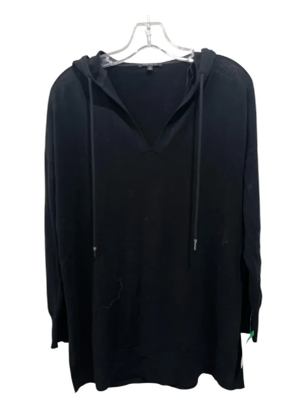 Lafayette 148 Size S Black Cotton & Viscose Blend Hoodie Knit Side Slits Top