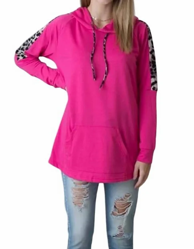 Leopard Trimmed Hoodie In Pink