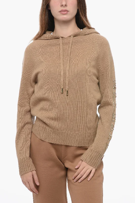 Max Mara Knitted Hoodie with Rhinestoned Logo