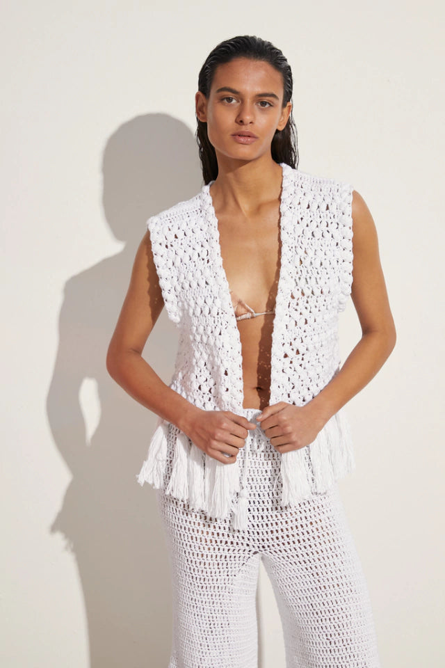 S-Mode Crochet Tassled Vest in White