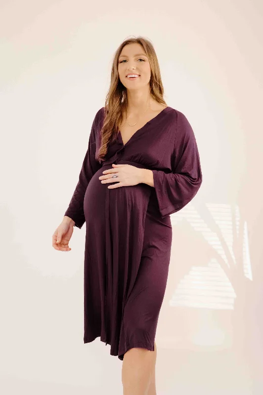 Amelia Labor & Postpartum Gown in Plum