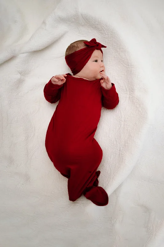 Baby Knot Gown Set: Crimson